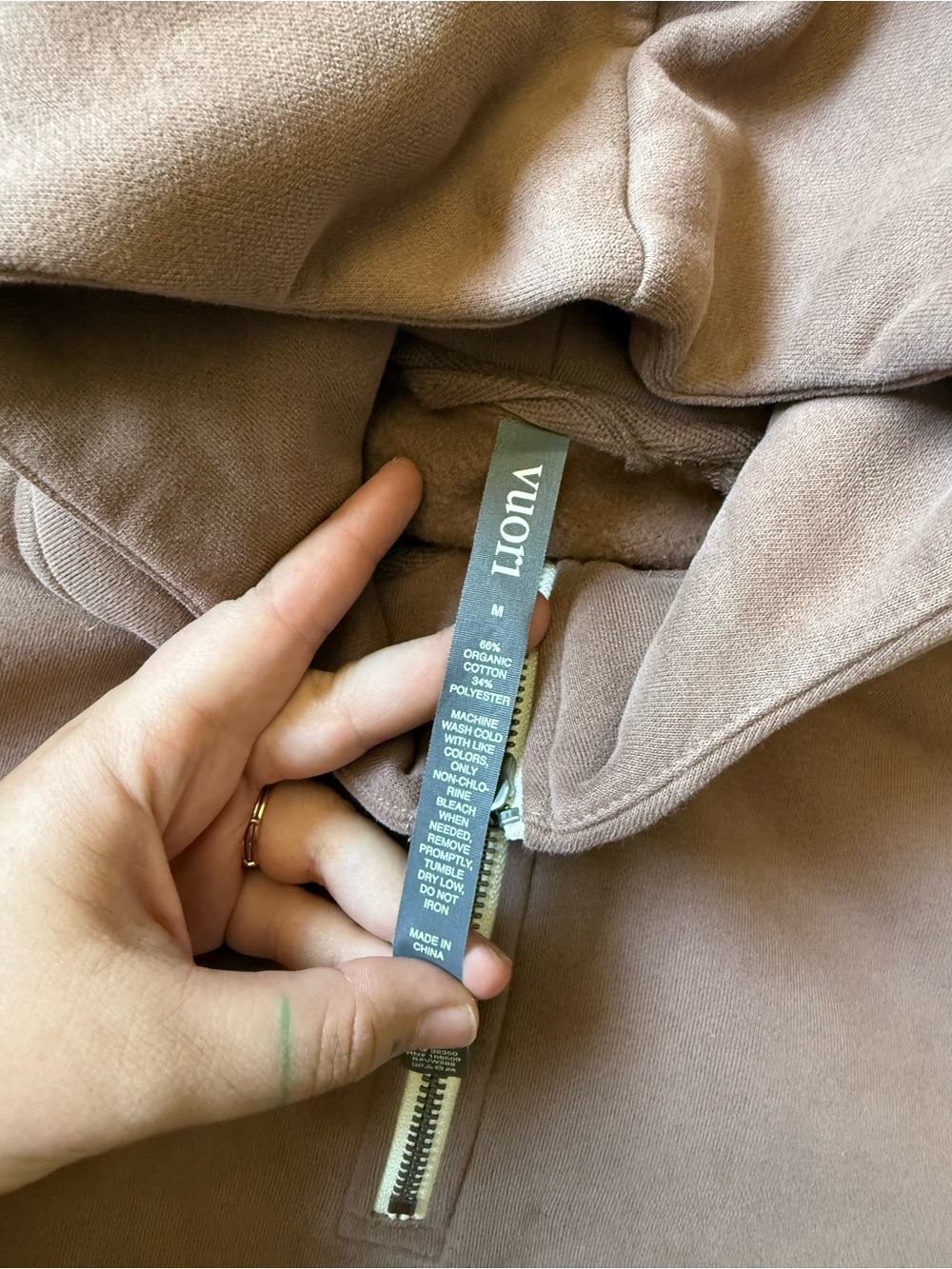 Women's Half-Zip Hooded Sweatshirt - Taupe - Picture 4 of 4
